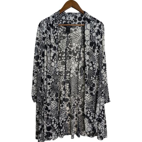 Ali Miles Sheer Mesh Polka Dot Cardigan 1X Black Open Front Draped Lagenlook - Picture 11 of 11